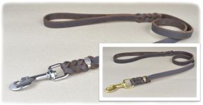 Fettlederleine, geflochten, mit Handschlaufe, braun