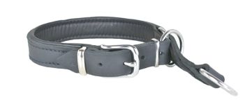Zugstopp Halsband aus Leder, schwarz, Stahl verchromt