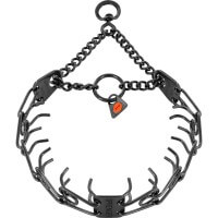 Stachelhalsband mit Zugkette & Wirbel, Edelstahl schwarz, rostfrei Stachelhalsband mit Zugkette & Wirbel, Edelstahl schwarz, rostfrei