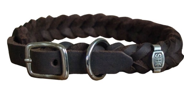 Fettlederhalsband, geflochten, mit Schnalle verstellbar / Halsband aus Fettleder