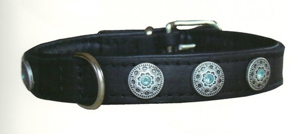 Halsband für Hundeaus Leder mit Schmucksteinen / Schmuckhalsband mit Swarovski-Kristall, blau