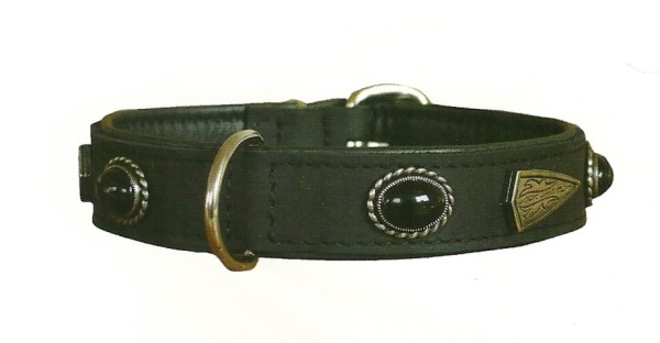 Hundehalsband aus Leder / Schmuckhalsband 'Black Stone' mit Softleder gefüttert