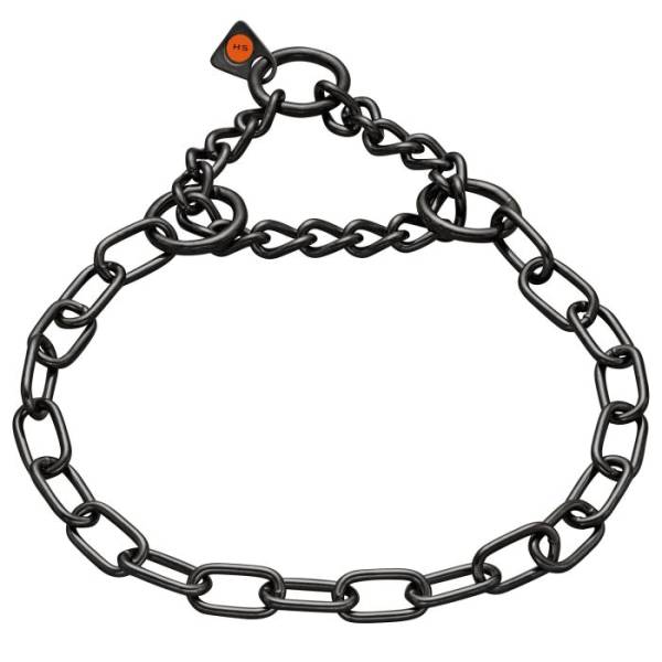 Kettenhalsband mit Zugkette, Typ Medium, Edelstahl schwarz rostfrei, 3mm