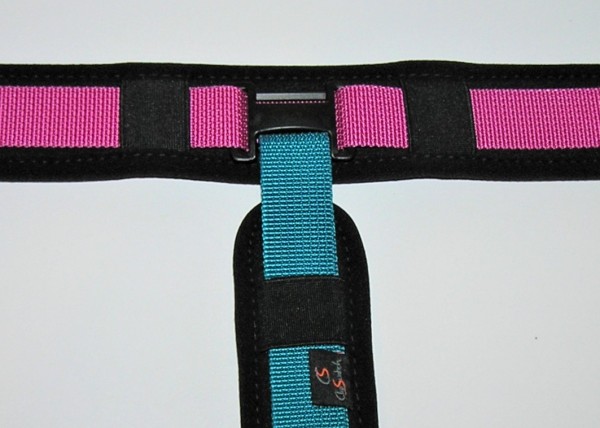 T-Verbindung zweier CS-Gurte mit Doppel-Schieber auf CS-Gurtpolster