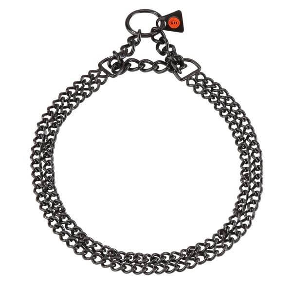 Zugstopp-Halsband / 2-reihiges Kettenhalsband mit Zugkette, Edelstahl schwarz rostfrei