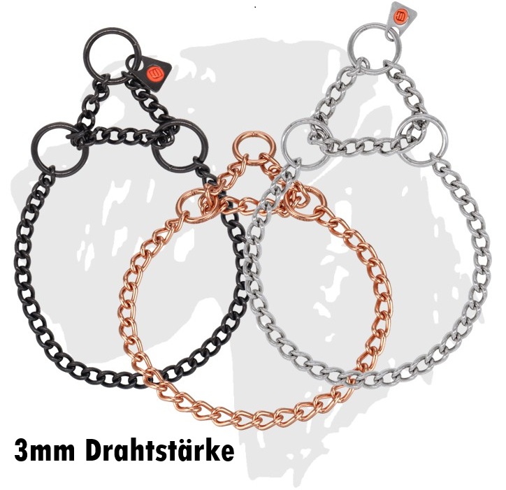 Sprenger-Kette mit Zugbegrenzung / Hundehalsketten rundgliedrig mit Zugkette, 3mm