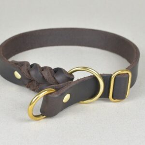 Fettlederhalsband mit Zugstopp variabel geflochten Messing