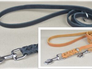 Fettlederleine, geflochten, 2 fach verstellbar Karabiner verchromt