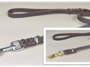 Fettlederleine, geflochten, mit Handschlaufe, braun