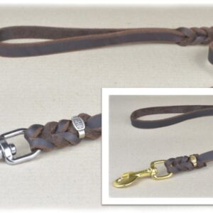 Fettlederleine, geflochten, mit Handschlaufe, braun