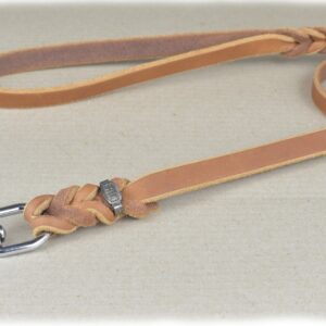 Fettlederleine,geflochten, mit Handschlaufe, cognac, Karabiner verchromt
