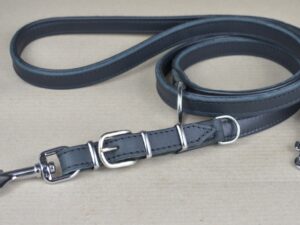 Hundeleine aus Leder Lederleine verstellbar schwarz Beschläge Stahl verchromt