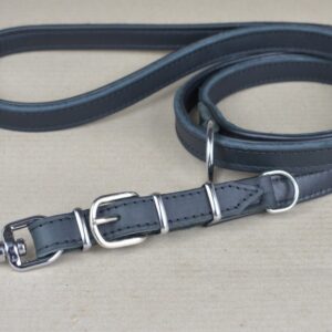 Hundeleine aus Leder Lederleine verstellbar schwarz Beschläge Stahl verchromt