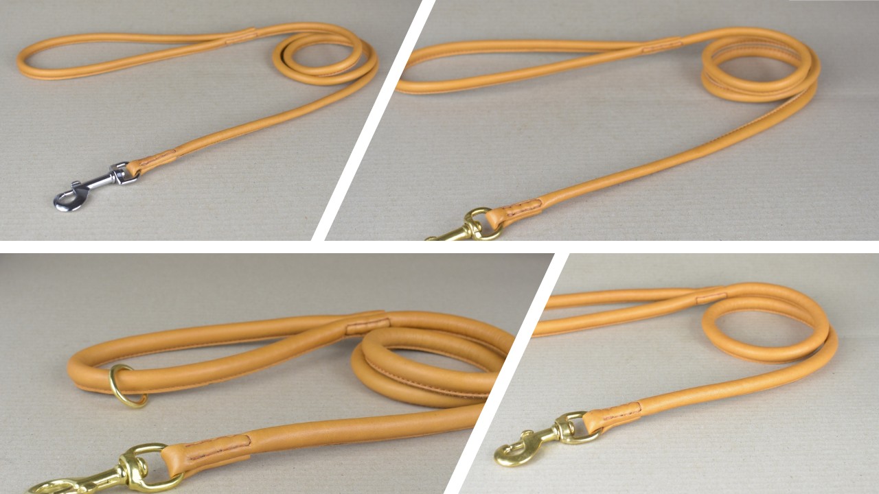 Hundeleine rund genaeht mit Handschlaufe kalbsnappaleder