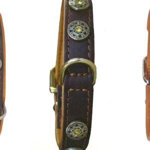 Lederhalsband mit Nieten und Schmucksteinen braun