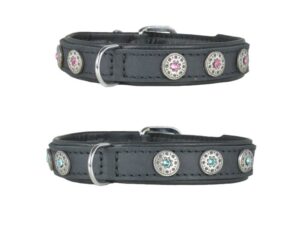 Lederhalsband mit Nieten und Schmucksteinen schwarz