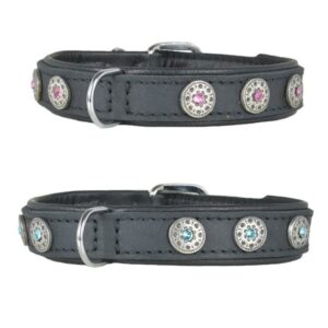 Lederhalsband mit Nieten und Schmucksteinen schwarz