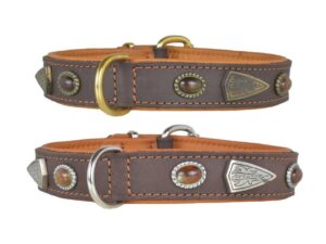 Lederhalsband mit Steinen und Nieten BERNSTEIN Optik