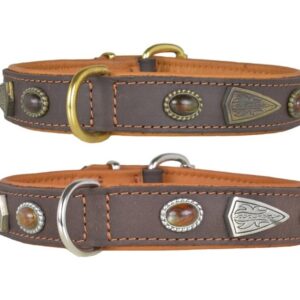 Lederhalsband mit Steinen und Nieten BERNSTEIN Optik