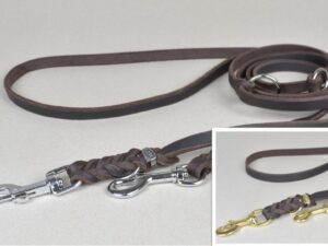 Lederleine - Fettleder geflochten - 3-fach-verstellbar, braun