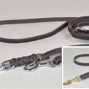 Lederleine - Fettleder geflochten - 3-fach-verstellbar, braun