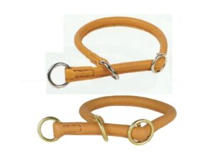 Lederhalsband rundgenäht mit Zugstopp aus Kalbsnappaleder cognac