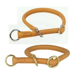 Lederhalsband rundgenäht mit Zugstopp aus Kalbsnappaleder cognac