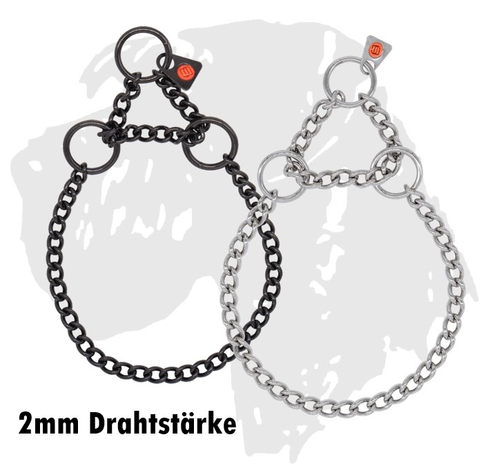 Sprenger-Kette mit Zugbegrenzung /Ausstellungshalsband rundgliedrig mit Zugkette, 2mm