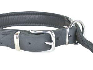 Zugstopp Halsband aus Leder, schwarz, Stahl verchromt