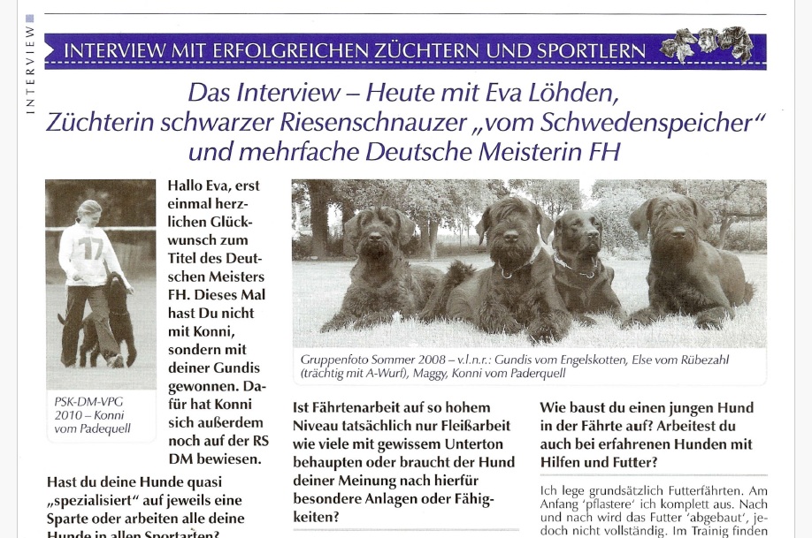 Pinscher Schnauzer Zeitungsartikel - Interview mit Riesenschnauzerzüchterin