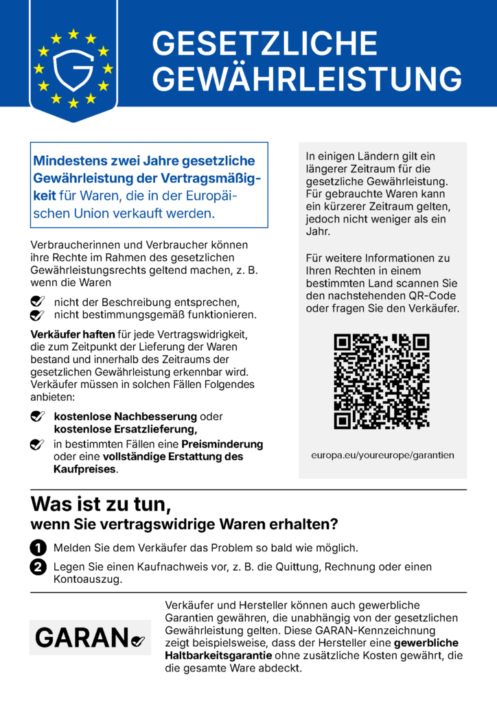 EU-Gewaehrleistungs Label deutsch