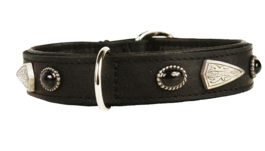 Lederhalsband mit Steinen und Nieten TURMALIN verchromt