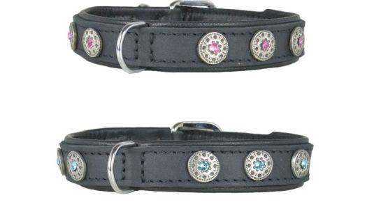 Lederhalsband mit Nieten und Schmucksteinen schwarz