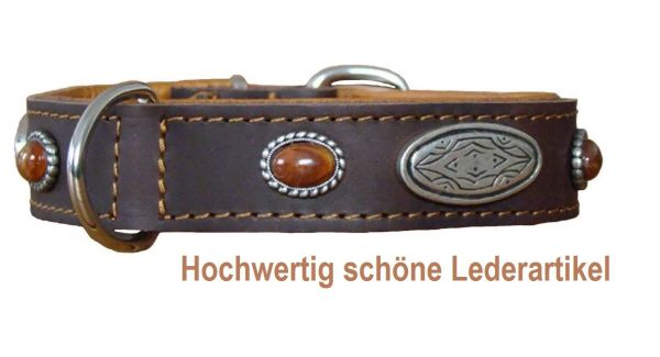 Lederhalsband Hundehalsband aus Leder mit Bernstein 2
