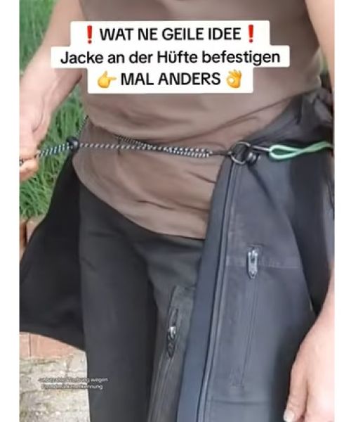 Jacke an der Hüfte befestigen