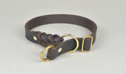 Fettlederhalsband mit Zugstopp variabel geflochten Messing