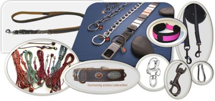 Halsband und Hundeleinen Sortiment - Halsband aus Leder oder aus Metall, Hundeleinen aus Leder