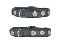 Lederhalsband mit Nieten und Schmucksteinen schwarz