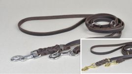 Lederleine - Fettleder geflochten - 3-fach-verstellbar, braun