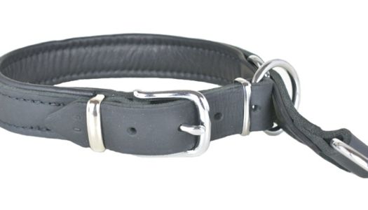 Zugstopp Halsband aus Leder, schwarz, Stahl verchromt