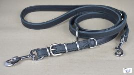 Hundeleine aus Leder Lederleine verstellbar schwarz Beschläge Stahl verchromt