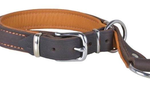 Zugstopp Halsband aus Leder, braun, Stahl verchromt