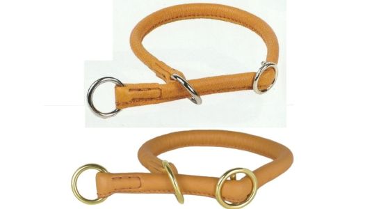 Lederhalsband rundgenäht mit Zugstopp aus Kalbsnappaleder cognac