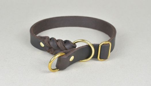 Fettlederhalsband mit Zugstopp variabel geflochten Messing